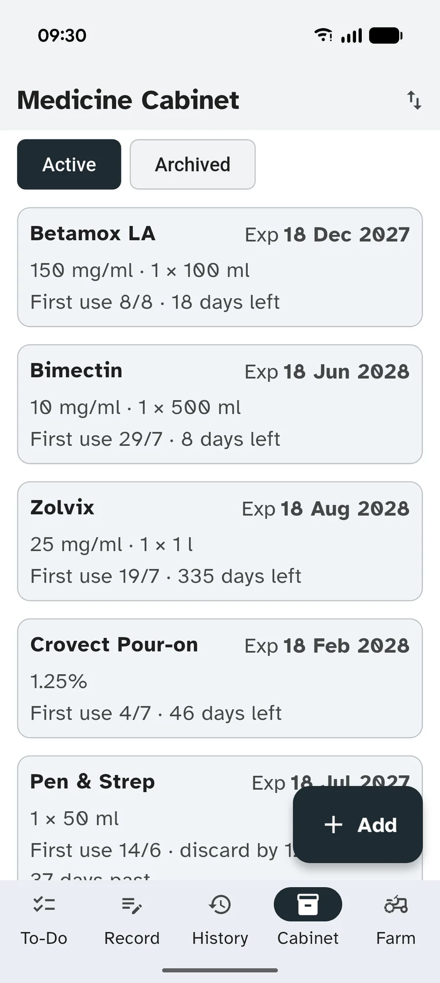 Medicine cabinet stock tracking