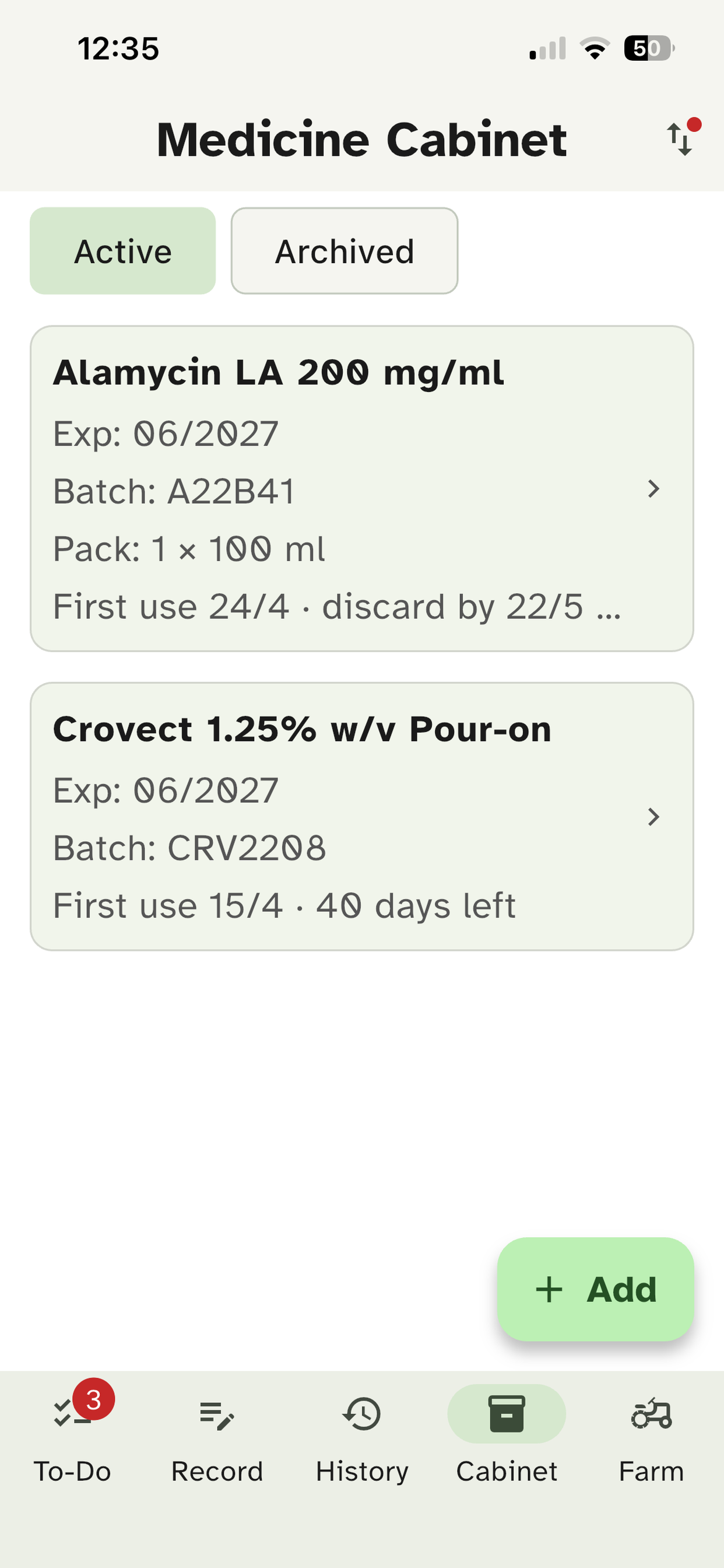 Medicine cabinet stock tracking